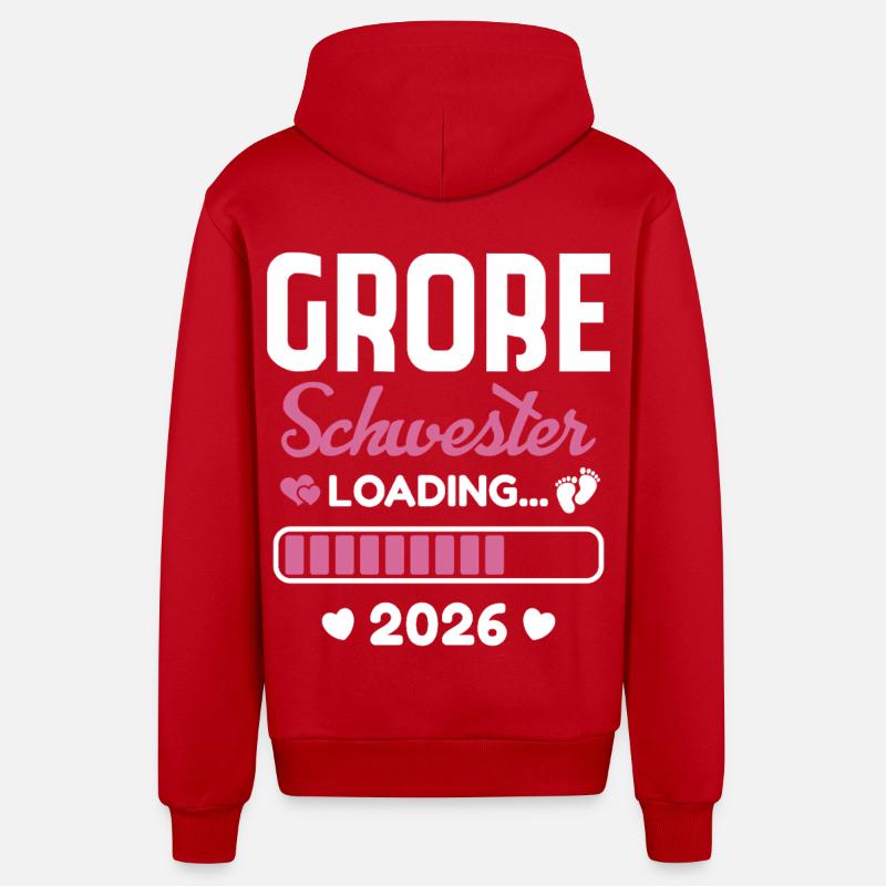Große Schwester 2026 Loading - Organic Relaxed Kapuzenjacke Made in EU - Rot
