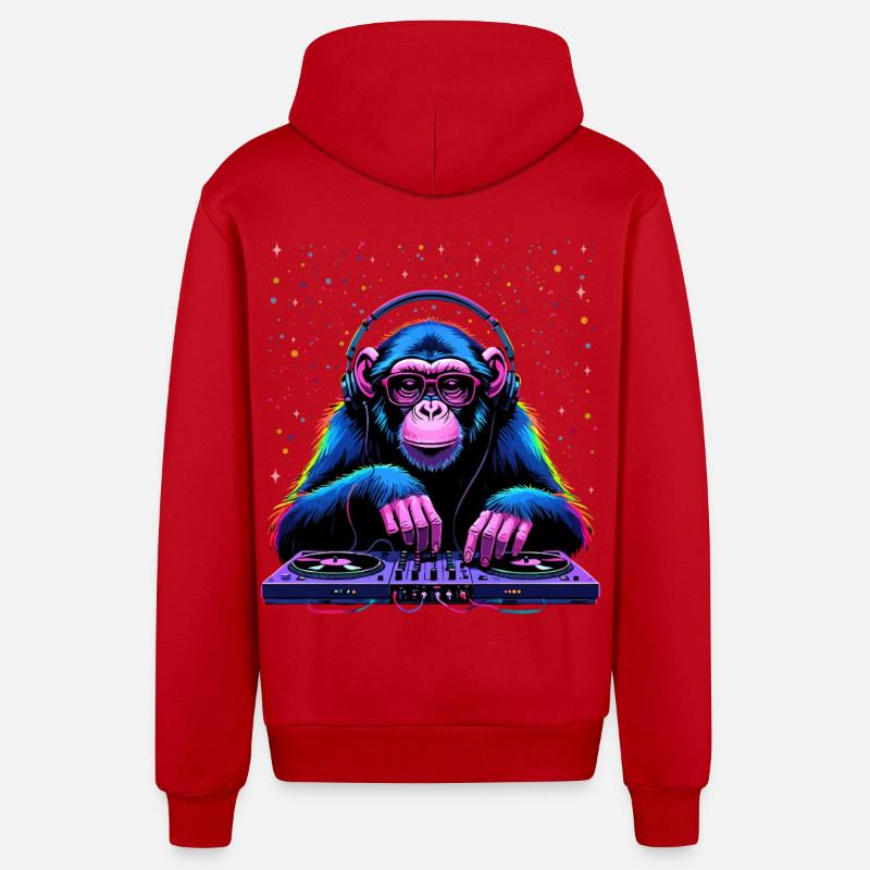 Bunter DJ-Affe mit Kopfhörern und Brille - Organic Relaxed Kapuzenjacke Made in EU - Rot