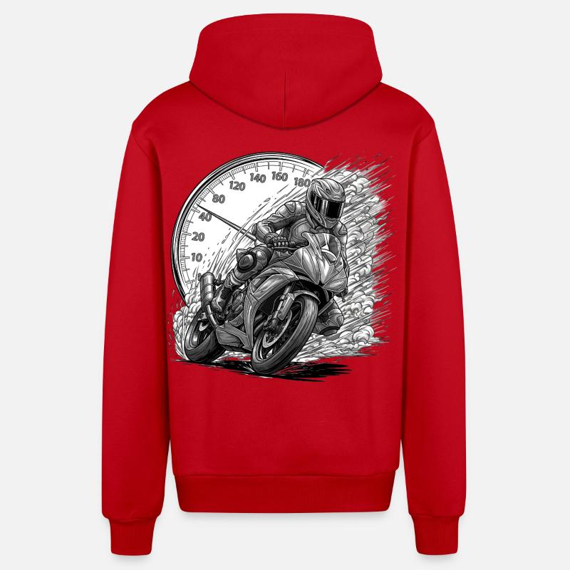 Biker, der von Geschwindigkeit angetrieben wird - Organic Relaxed Kapuzenjacke Made in EU - Rot