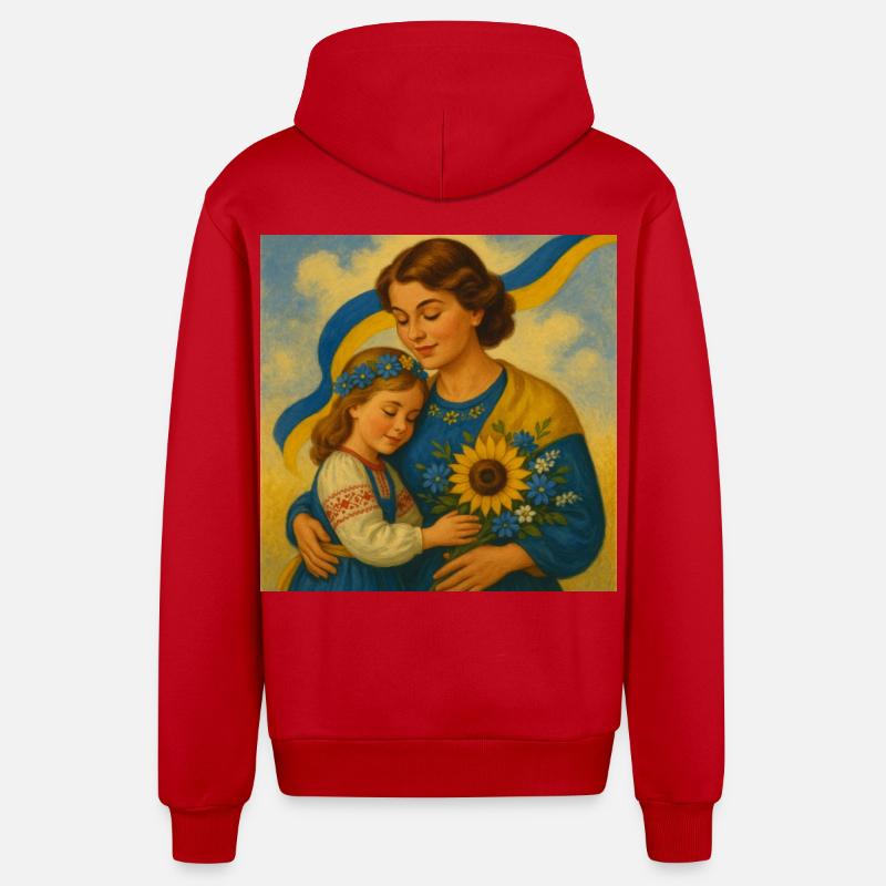 L’inquiétude d’une mère ukrainienne - Veste à capuche bio décontractée fabriquée en UE - rouge
