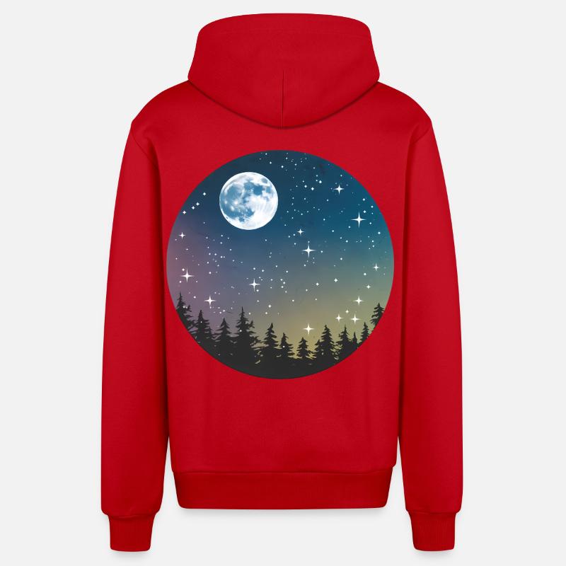 Motif de forêt nocturne céleste - Veste à capuche bio décontractée fabriquée en UE - rouge
