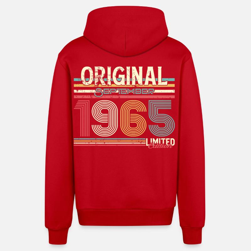 Design rétro de septembre 1965 - Veste à capuche bio décontractée fabriquée en UE - rouge