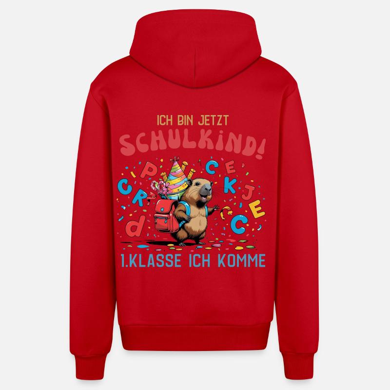 Écolier de Capybara – 1ère année, j’arrive ! - Veste à capuche bio décontractée fabriquée en UE - rouge