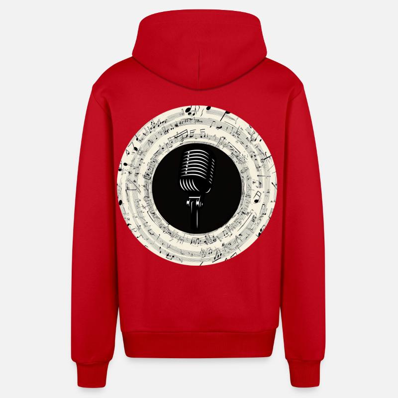 Microphone Musical Notes Art - Veste à capuche bio décontractée fabriquée en UE - rouge