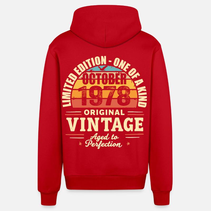 Rétro Octobre 1978 - birthday october 1978 - Veste à capuche bio décontractée fabriquée en UE - rouge