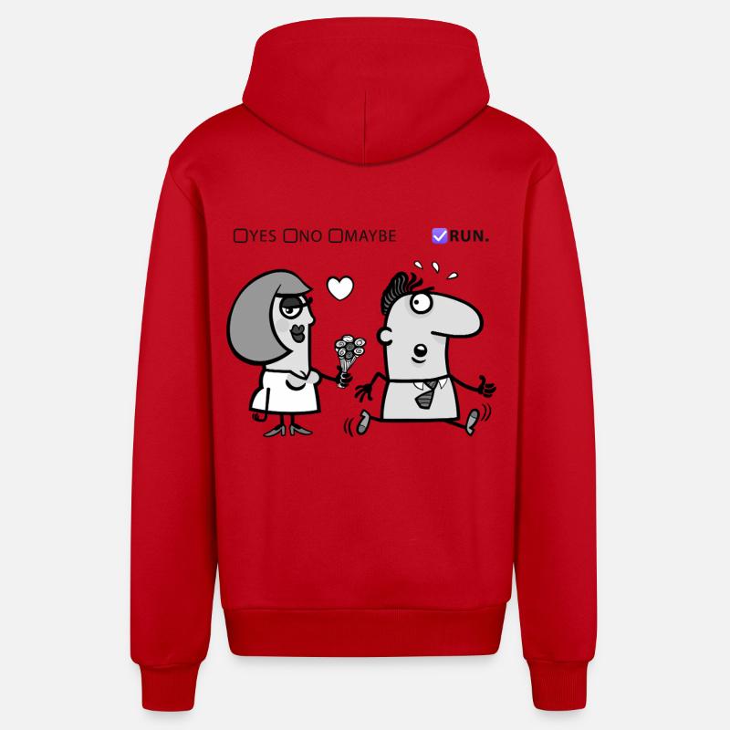 Liebe oder Flucht – Skurriles Humor-Design - Organic Relaxed Kapuzenjacke Made in EU - Rot