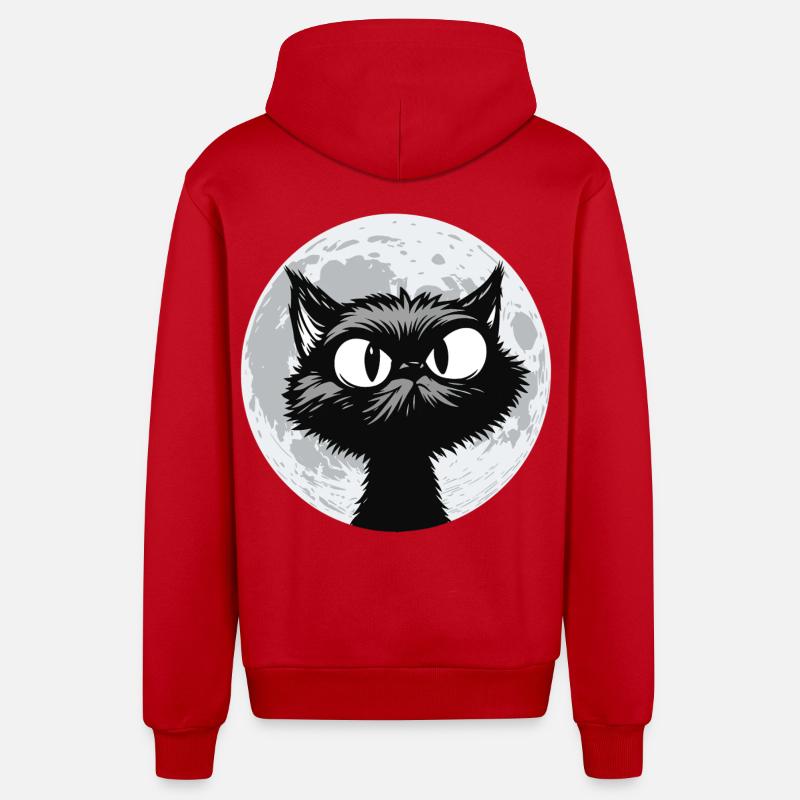 Chat de Lune Minuit - Veste à capuche bio décontractée fabriquée en UE - rouge