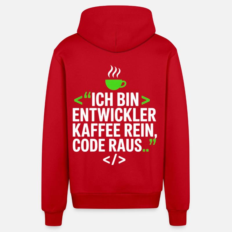 Developer Coffee Programming Saying - Organic Relaxed Hooded Jacket Made in EU - red