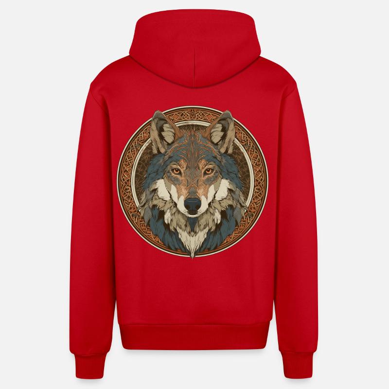 Legendary wolf with Celtic pattern - Organic Relaxed Hooded Jacket Made in EU - red