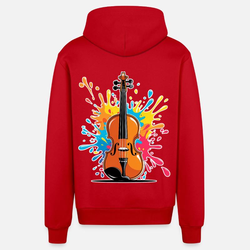 Conception artistique de violon vibrante - Veste à capuche bio décontractée fabriquée en UE - rouge