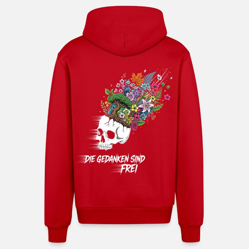 Crâne de fleurs de liberté - Veste à capuche bio décontractée fabriquée en UE - rouge