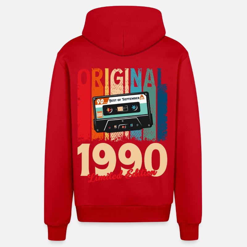 Cassette 35e anniversaire septembre 1990 - Veste à capuche bio décontractée fabriquée en UE - rouge