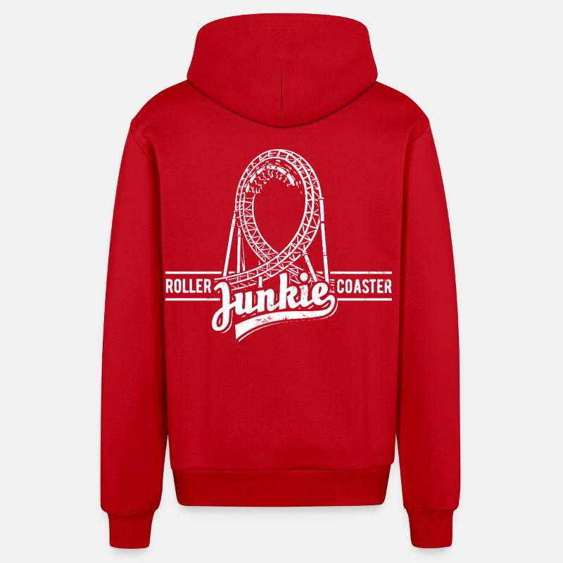 Rollercoaster Junkie - Roller Coaster - Looping - Organic Relaxed Hooded Jacket Made in EU - red