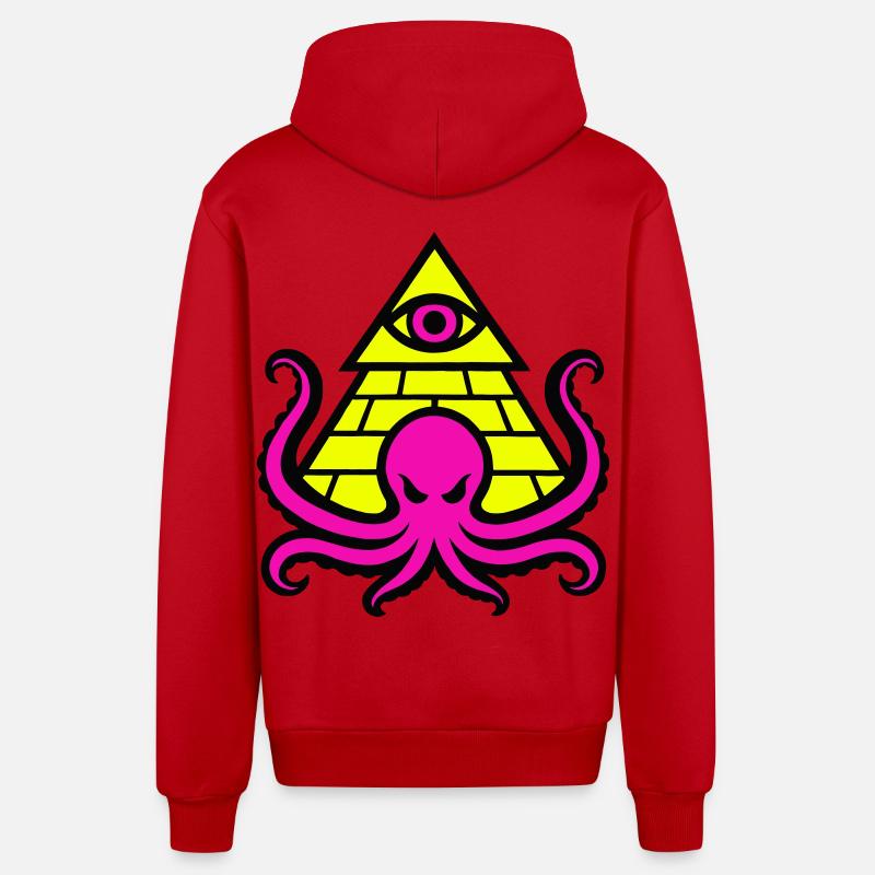 Pyramid with occult octopus and eye - Organic Relaxed Hooded Jacket Made in EU - red