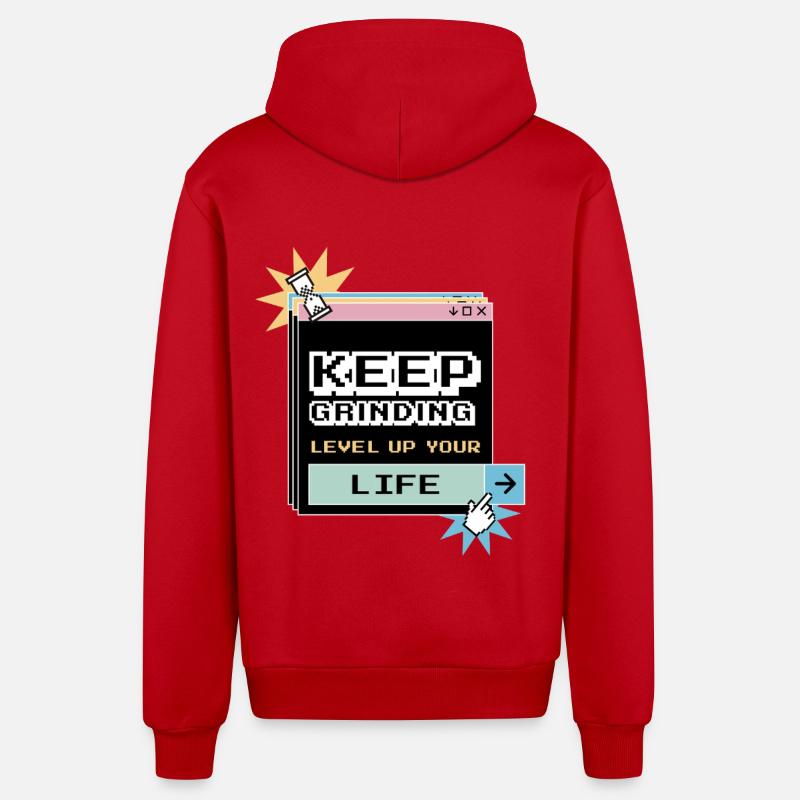 Keep Grinding Daily Motivation Perseverance - Organic Relaxed Hooded Jacket Made in EU - red