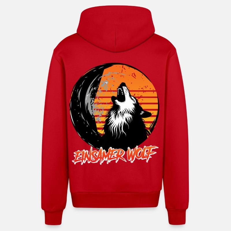 Wolf Spirit EINSAMER WOLF Retro Lustiges - Veste à capuche bio décontractée fabriquée en UE - rouge
