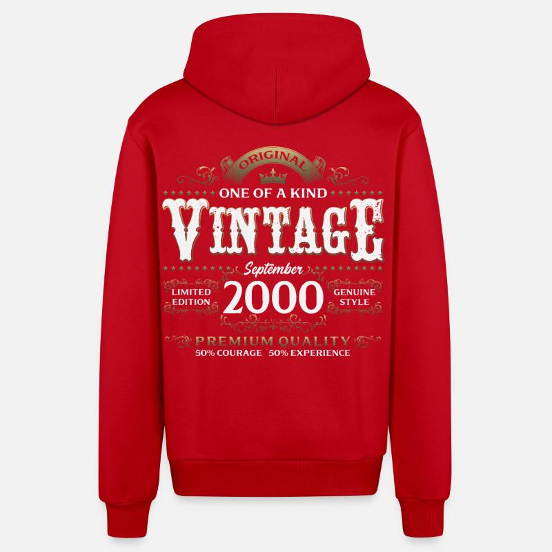 25e anniversaire, millésime septembre 2000 - Veste à capuche bio décontractée fabriquée en UE - rouge