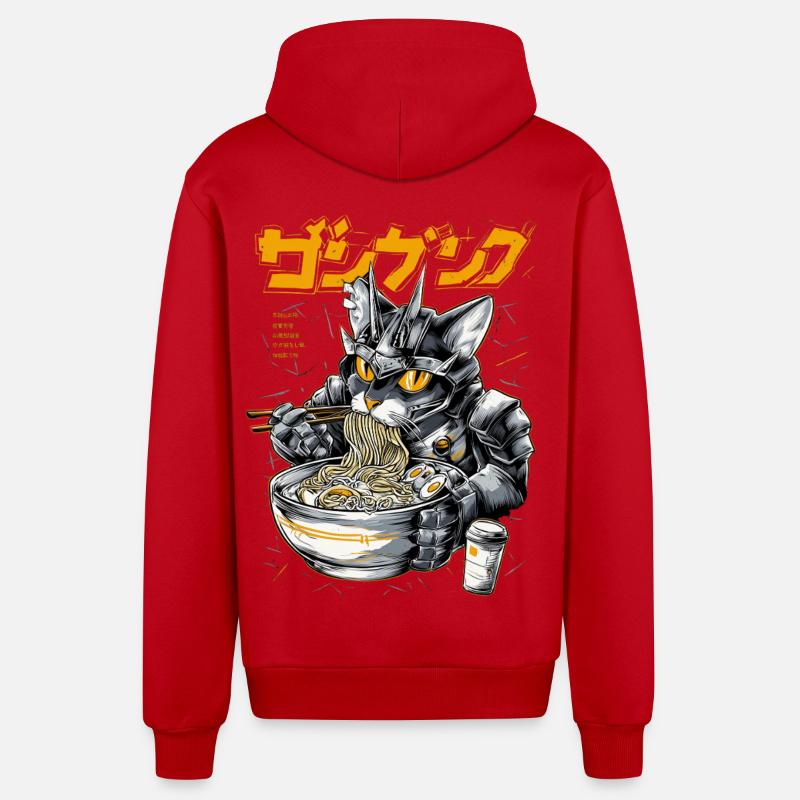 Cyber chat mangeant des ramen - Veste à capuche bio décontractée fabriquée en UE - rouge
