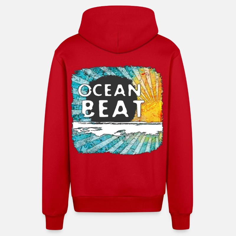Conception de coucher de soleil océanique - Veste à capuche bio décontractée fabriquée en UE - rouge