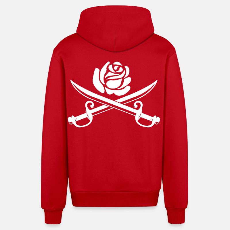 Fleur blanche et épées croisées - Veste à capuche bio décontractée fabriquée en UE - rouge