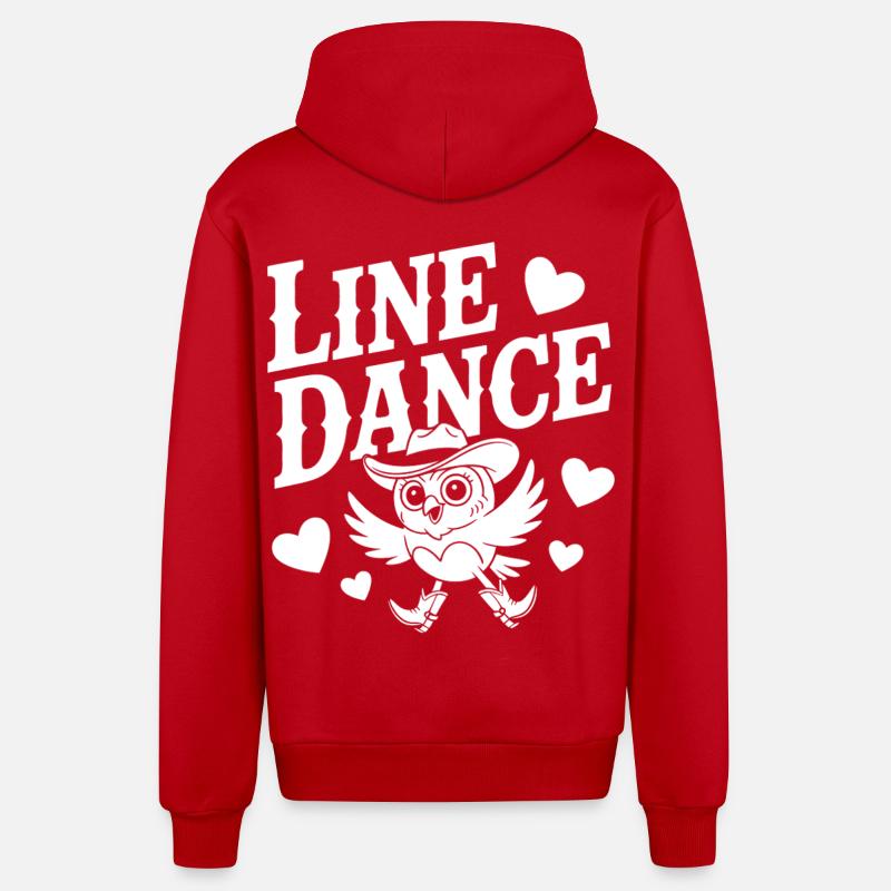 Verspieltes Linedance Design mit Eule - Organic Relaxed Kapuzenjacke Made in EU - Rot