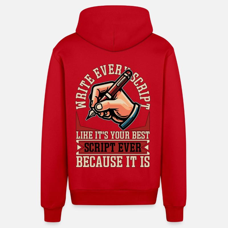 Screenwriter Write Every Script Like Scripwriting - Organic Relaxed Hooded Jacket Made in EU - red
