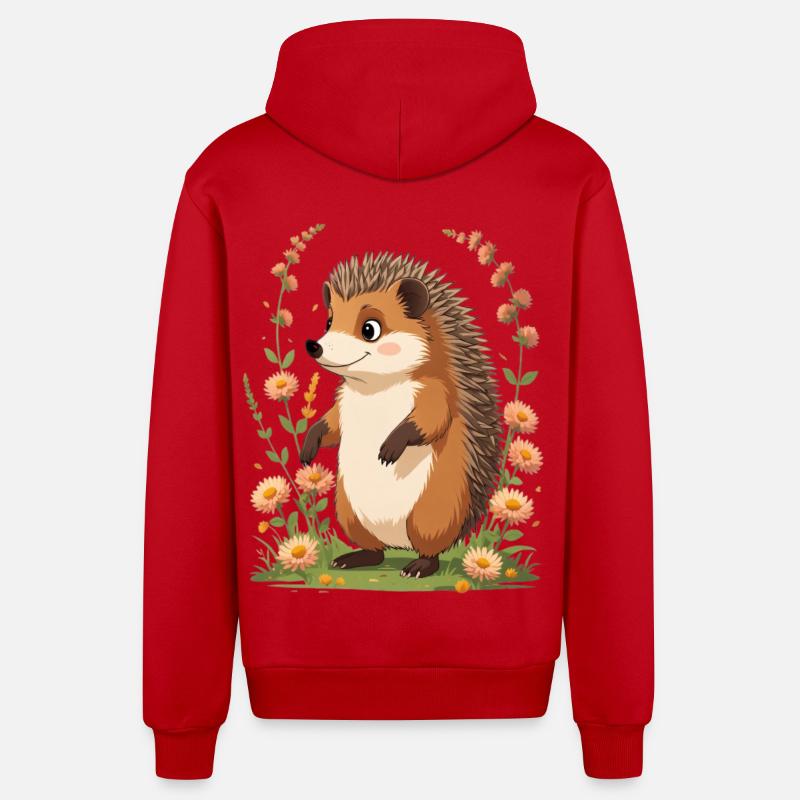 Hérisson mignon avec couronne de fleurs - Veste à capuche bio décontractée fabriquée en UE - rouge