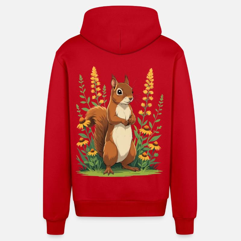 Charmant écureuil avec couronne de fleurs - Veste à capuche bio décontractée fabriquée en UE - rouge