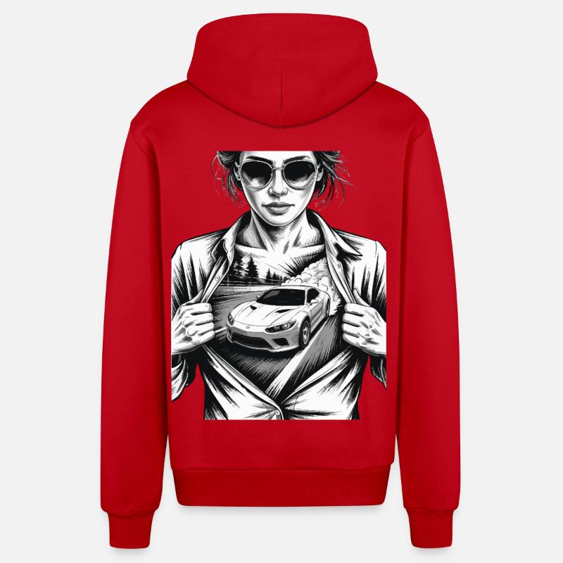 Conception de voiture de course - Veste à capuche bio décontractée fabriquée en UE - rouge