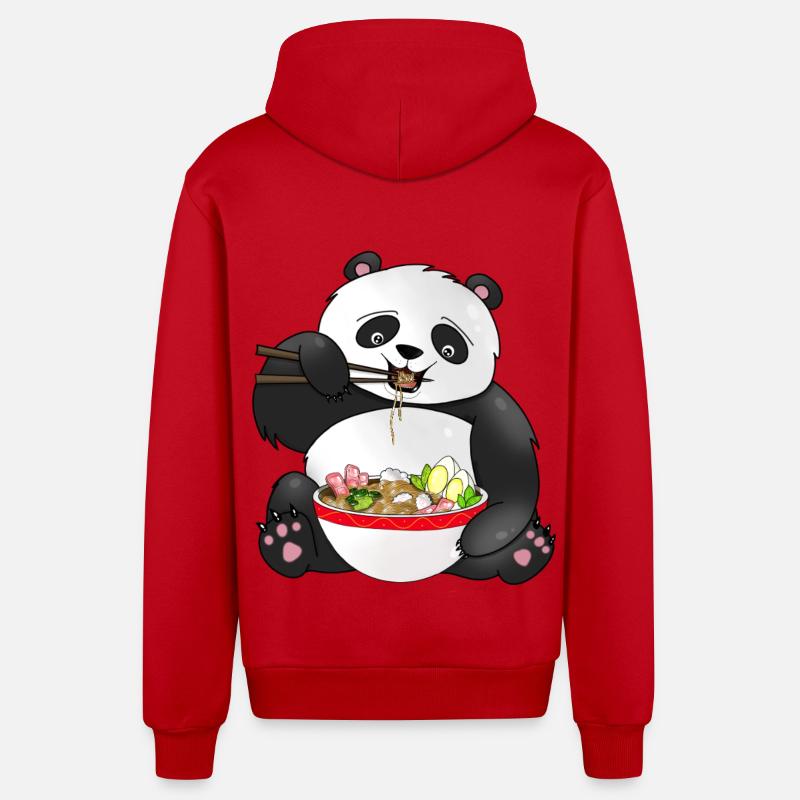 Panda mignon mangeant des nouilles - Veste à capuche bio décontractée fabriquée en UE - rouge