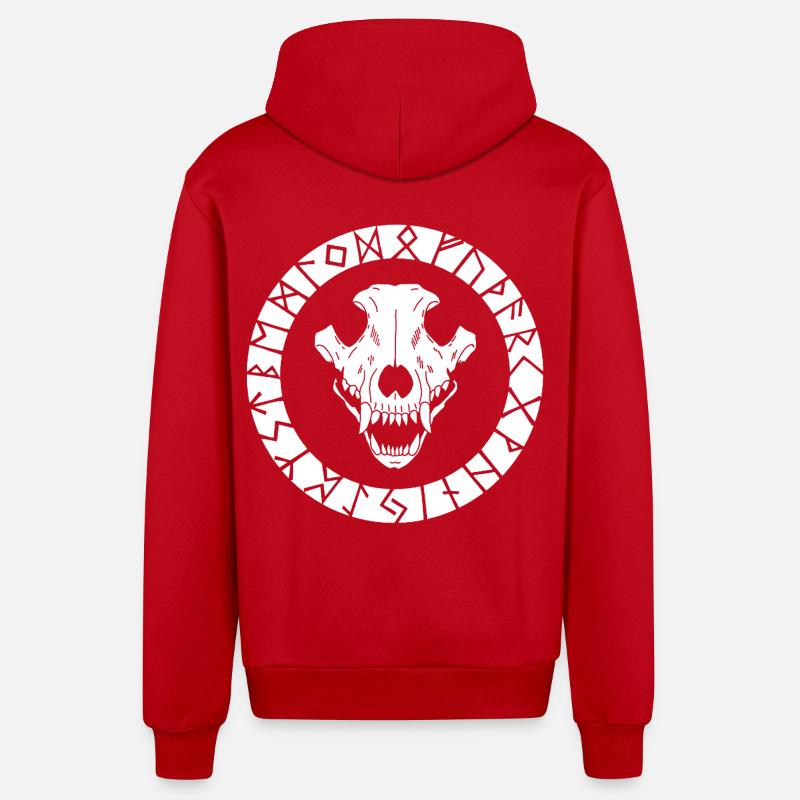 Crâne de loup viking blanc - Veste à capuche bio décontractée fabriquée en UE - rouge