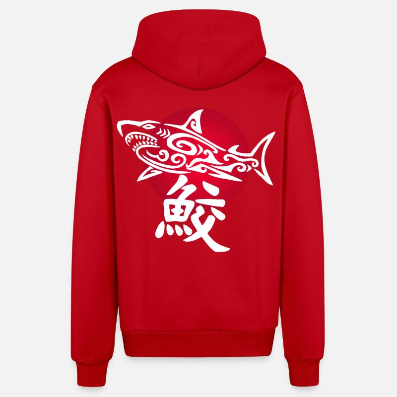 Requin blanc et soleil rouge - Veste à capuche bio décontractée fabriquée en UE - rouge