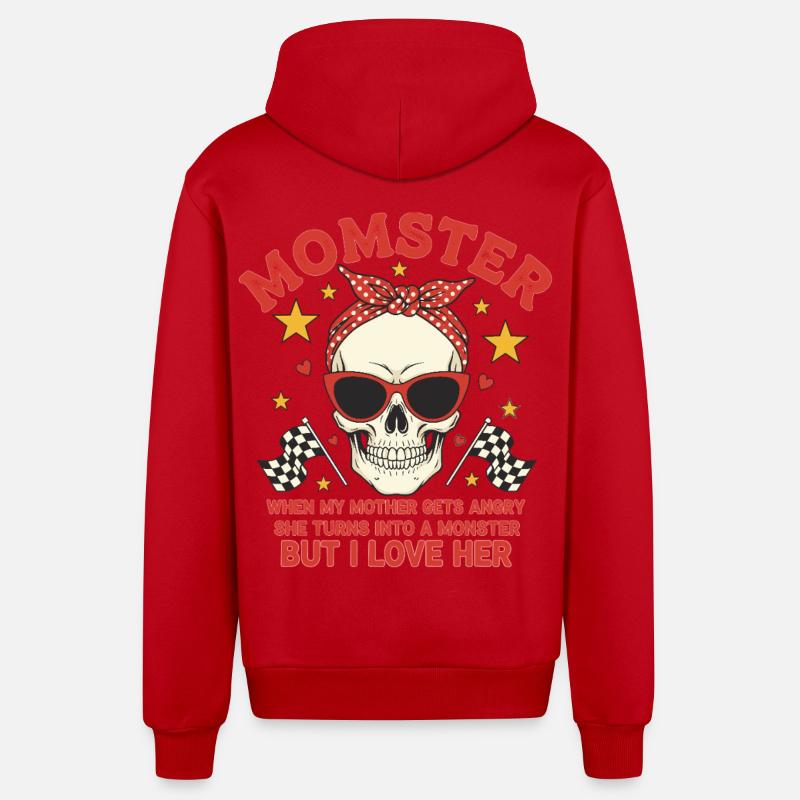 Monstermutter mit retro Skulls Design - Organic Relaxed Kapuzenjacke Made in EU - Rot