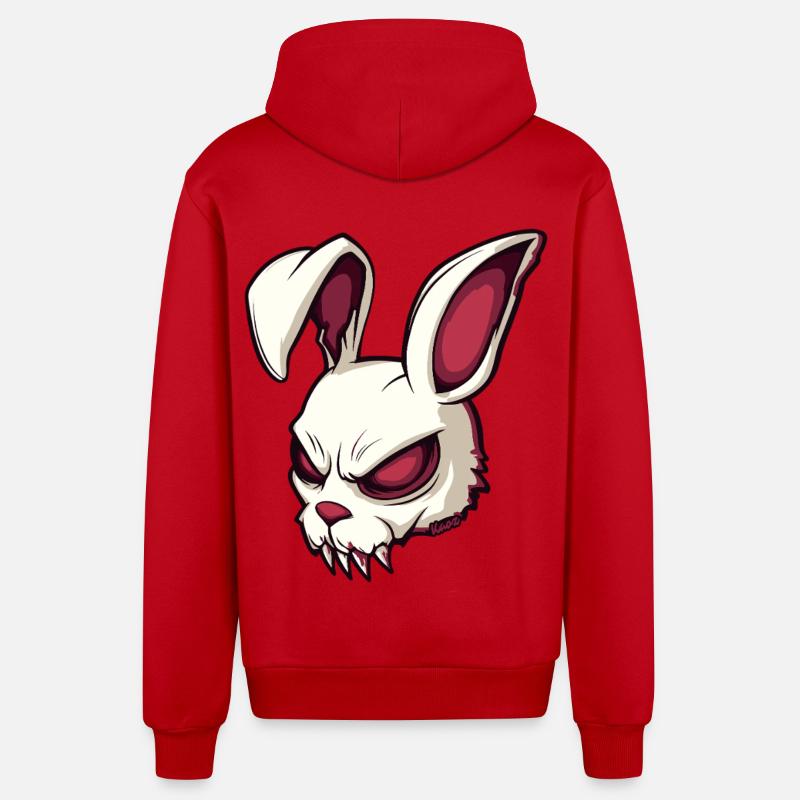 Illustration de crâne de lapin maléfique - Veste à capuche bio décontractée fabriquée en UE - rouge