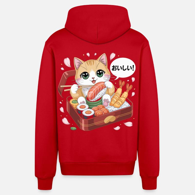 Chemise Sushi et Chats Mignon - Veste à capuche bio décontractée fabriquée en UE - rouge