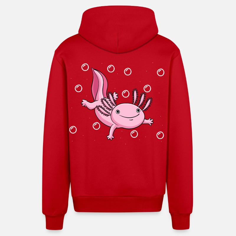 Illustration d’axolotl rose mignon - Veste à capuche bio décontractée fabriquée en UE - rouge