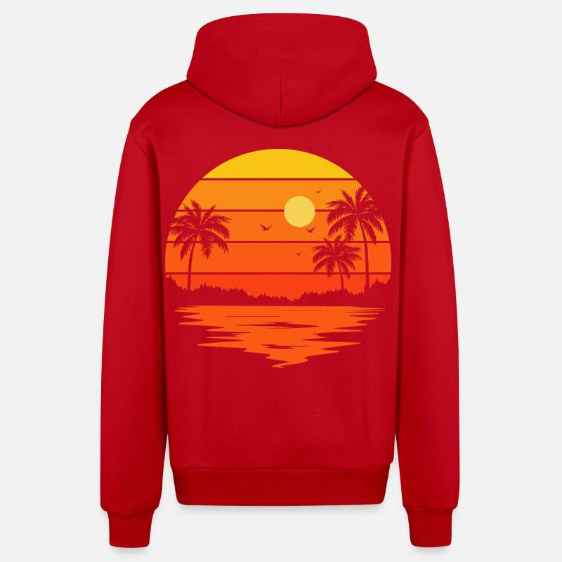 Coucher de soleil tropical sur plage - Veste à capuche bio décontractée fabriquée en UE - rouge
