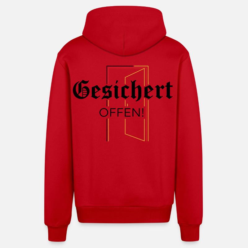 Ouvert sécurisé ! Déclaration - Veste à capuche bio décontractée fabriquée en UE - rouge