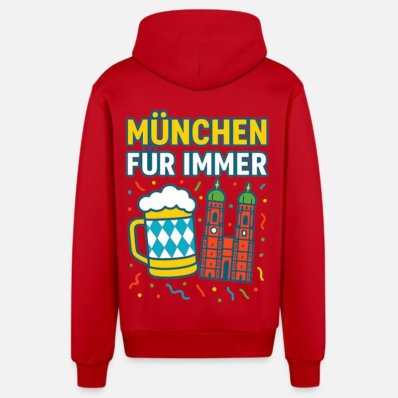 Munich Forever Beer et Skyline - Veste à capuche bio décontractée fabriquée en UE - rouge