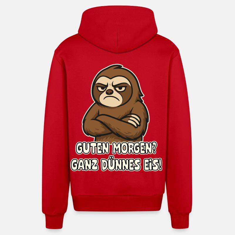 Grumpy sloth with saying - Organic Relaxed Hooded Jacket Made in EU - red