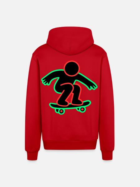Neon Skateboarder Line Art - Organic Relaxed Hooded Jacket Made in EU - red