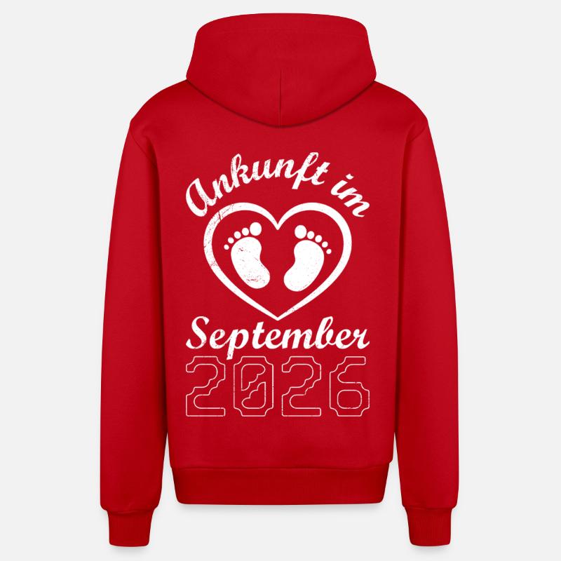 Werdende Mutter ANKUNFT IM SEPTEMBER 2026 - Organic Relaxed Kapuzenjacke Made in EU - Rot