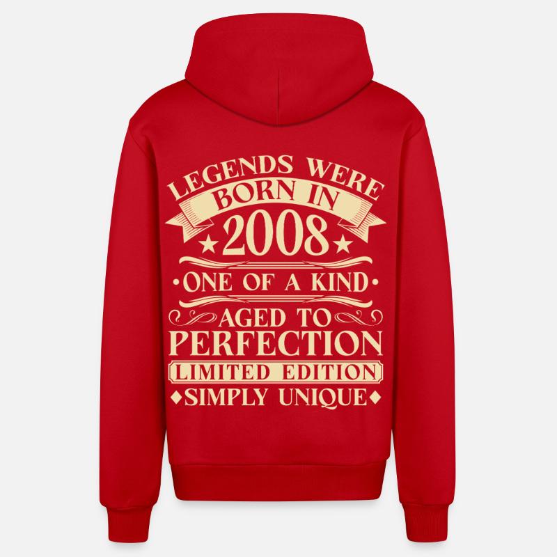 18ème Anniversaire Millésime 2008 - Veste à capuche bio décontractée fabriquée en UE - rouge