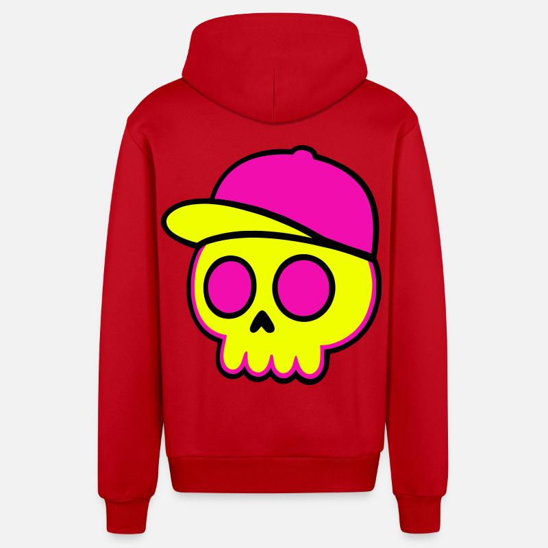 Conception de calotte crânienne néon - Veste à capuche bio décontractée fabriquée en UE - rouge