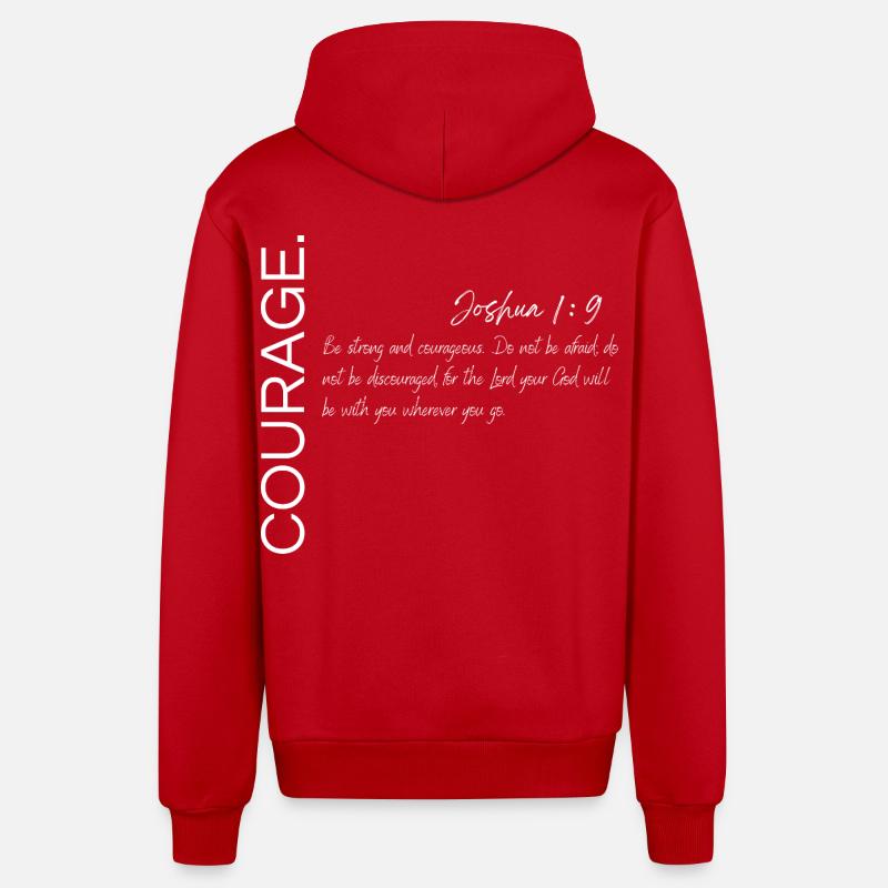 Courage - Josué 1:9 Conception chrétienne - Veste à capuche bio décontractée fabriquée en UE - rouge