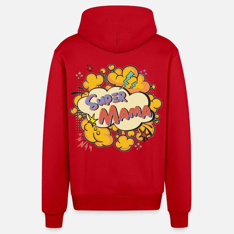 Super Mom Comic Explosion - Veste à capuche bio décontractée fabriquée en UE - rouge