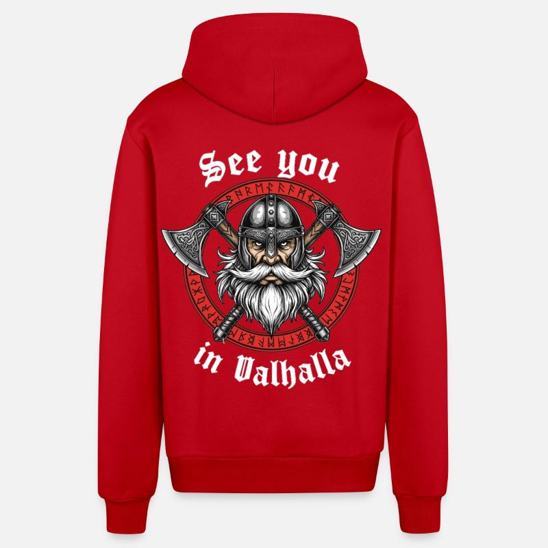 Logo des haches vikings Valhalla - Veste à capuche bio décontractée fabriquée en UE - rouge