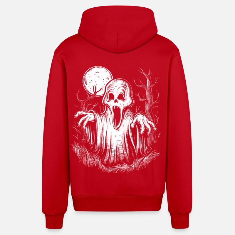 Fantôme d’Halloween effrayant - Monstre effrayant - Veste à capuche bio décontractée fabriquée en UE - rouge