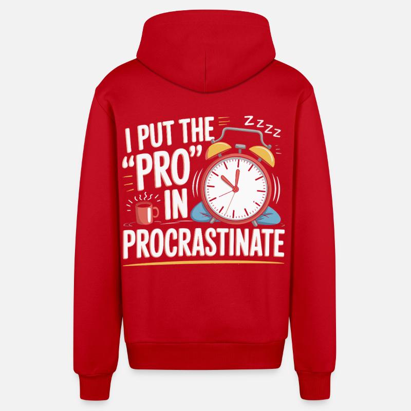 Pro in Procrastinating Clock - Organic Relaxed Hooded Jacket Made in EU - red