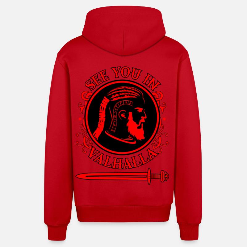 Rendez-vous au Valhalla Warrior - Veste à capuche bio décontractée fabriquée en UE - rouge